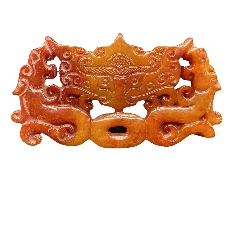 Xiu Jade Hollow Double Dragon Pendant Hanging Ornament Ancient Style Beast Face Jade Pendant Costume Hanfu Waist Pendant Necklac