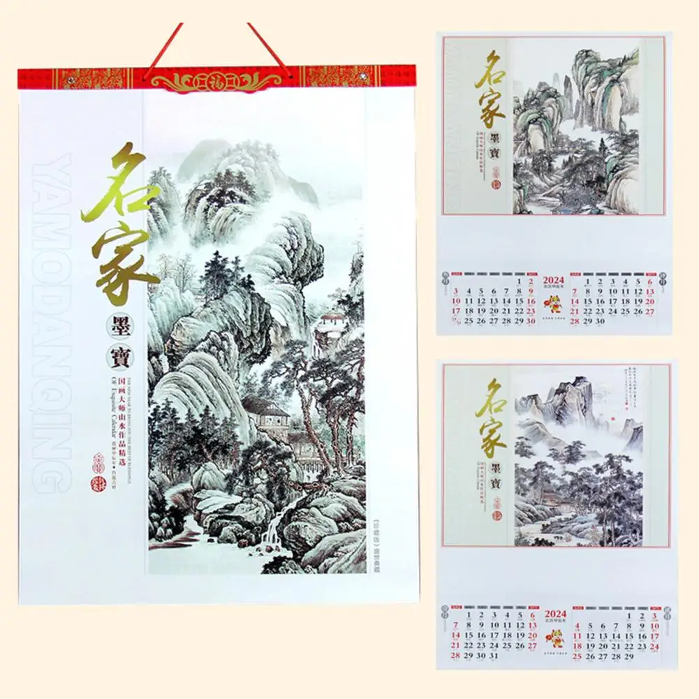 Home Organization Tool 2024 Year of Dragon Wall Calendar Dual Month Display Blessing Letters Easy Hanging 4459 Size Monthly