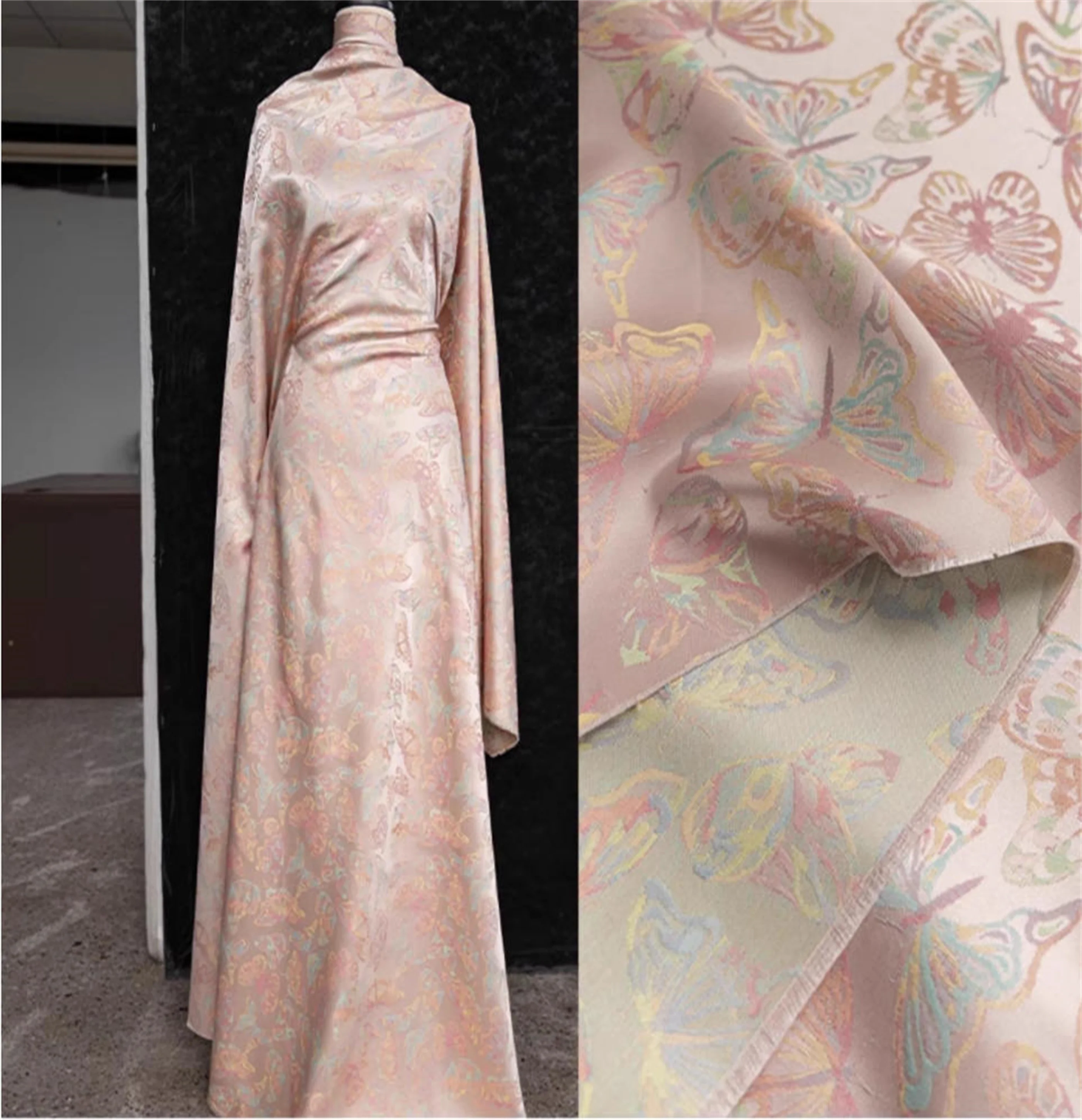 

Красочная парча-бабочка, жаккардовая ткань, шелковистая, устойчивая к морщинам дышащая ткань, дизайнерская ткань для верхней одежды,qipao, юбка