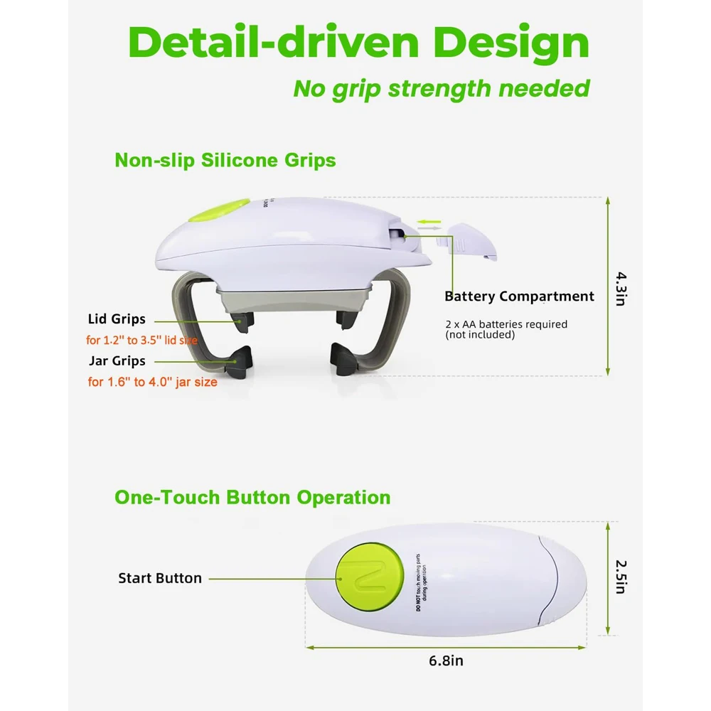 Electric Jar Opener for Arthritis Hands, Automatic Glass Jar Opener for Seniors, Bottle Opener for Weak Hands RA Suffers