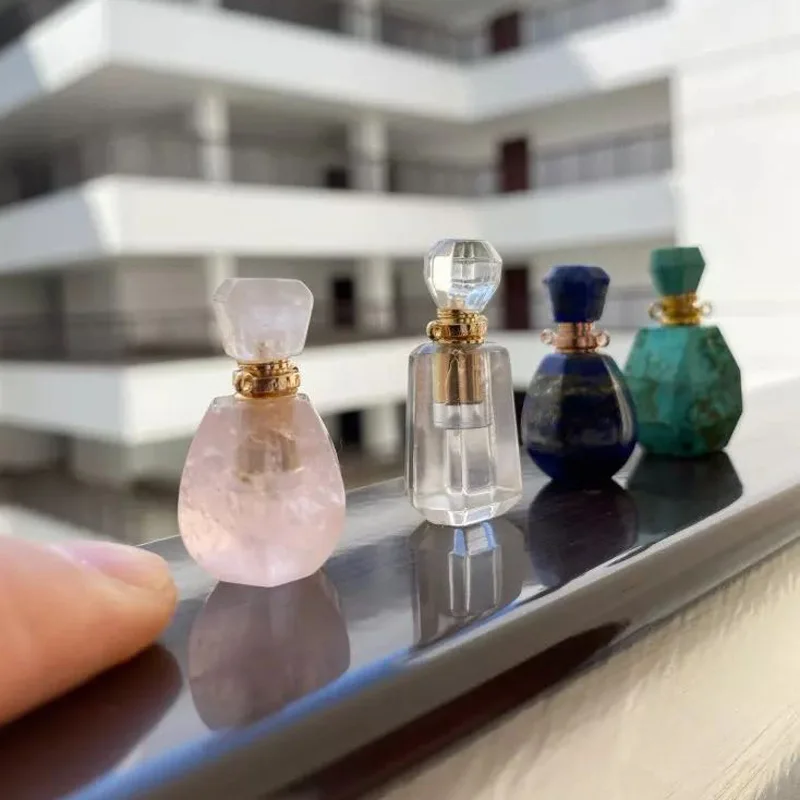 1PC Natural Stone Agate Perfume Bottle Connector Amethyst Fluorite Pendant Essential Oil Diffuser Charms DIY Necklace Jewelry