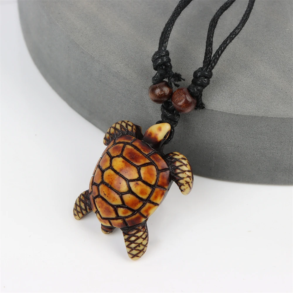 Retro Punk Gothic Turtle Skull Animal Wooden Necklace Men Women Astrolabe Indian Cross Adjustable Rope Chain Jewelry Accessories