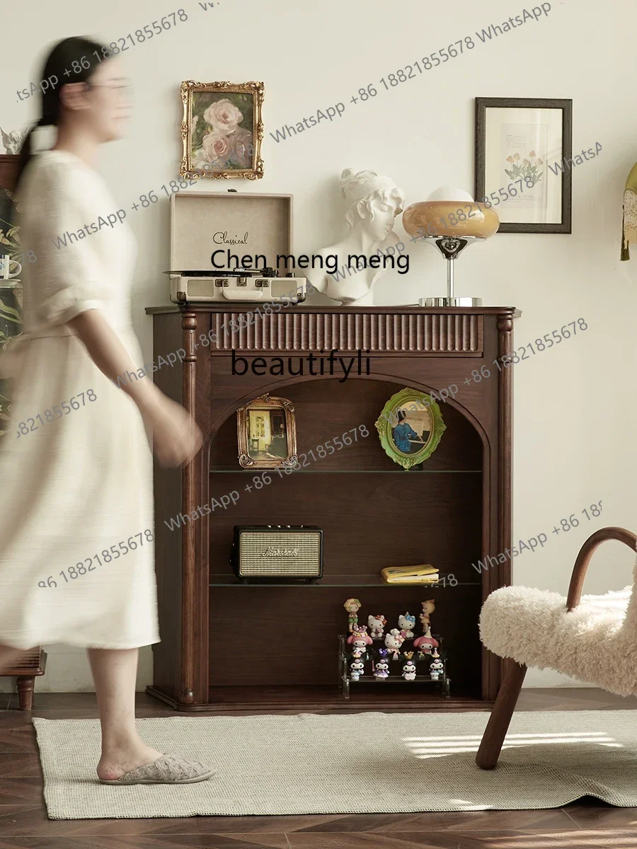 

ss7304Retro Fireplace Cabinet B & B Curio Cabinet French European Simple Fireplace Mantel Storage Black Walnut