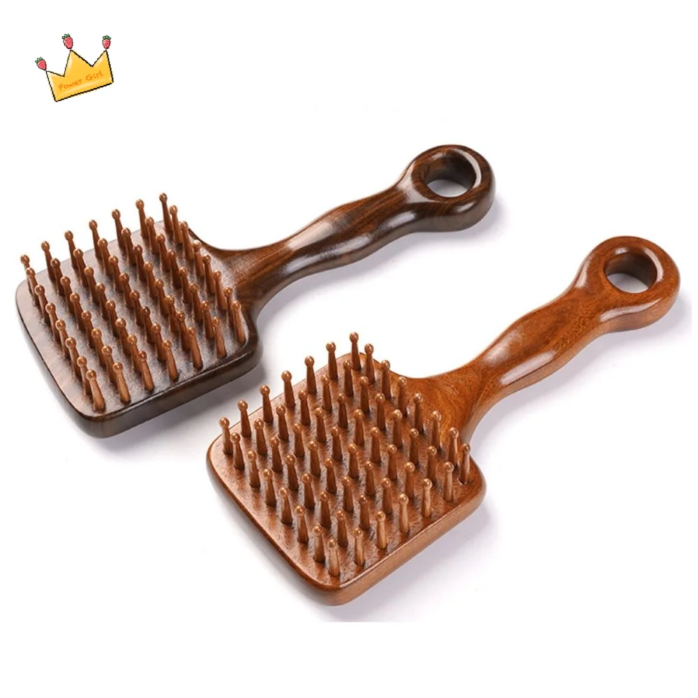 

Деревянная расческа для массажа головы из сандалового дерева с длинной ручкой, антистатическая, против спутывания волос, с широкими зубьями, удобная рукоятка