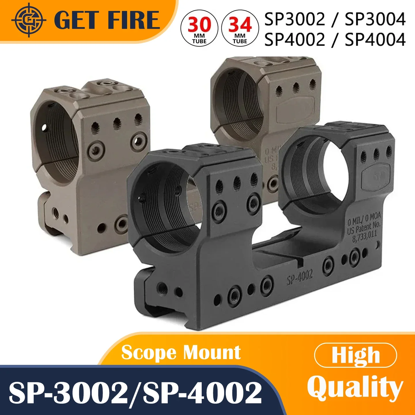 Anneau de montage pour portée de fusil, Tube SP-3002/SP-4002 30/34MM, 1.89 "/1.5", hauteur 0 MIL/0 MOA, Rail Picatinny adapté avec équipement NV, niveau à bulle