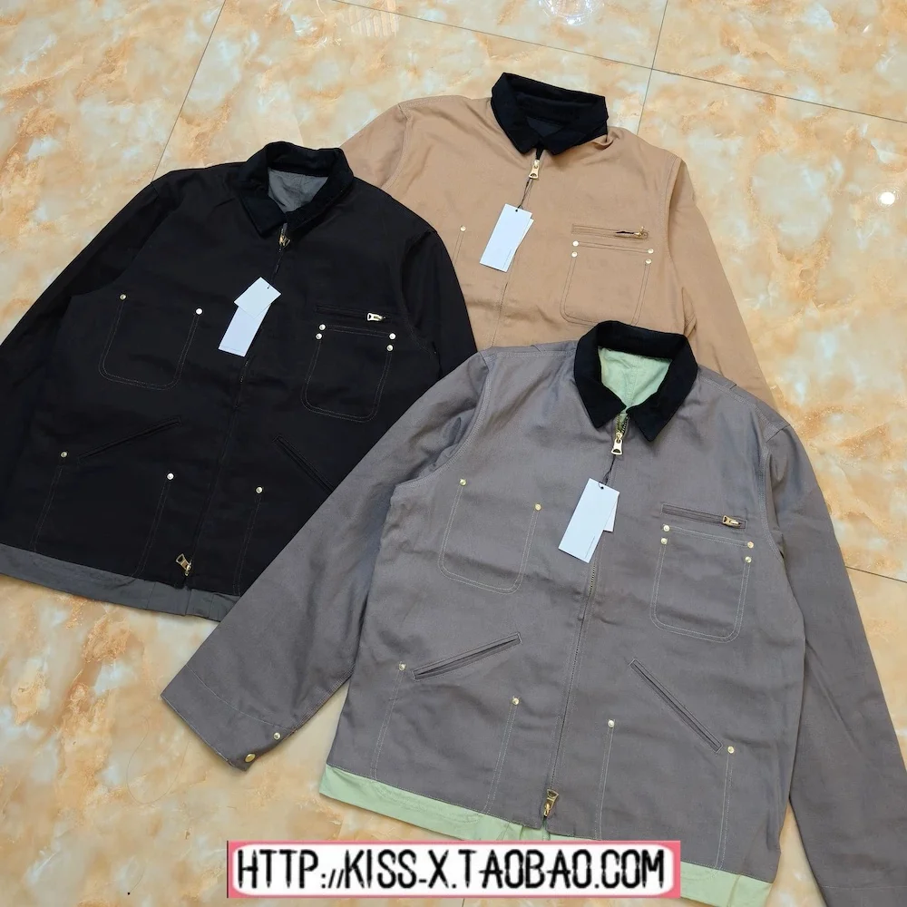 2026 Trendy Double Layered Deconstructed Detroit Michigan Couples Workwear Jacket Outerwear Collaborative Patchwork Loose Fit...