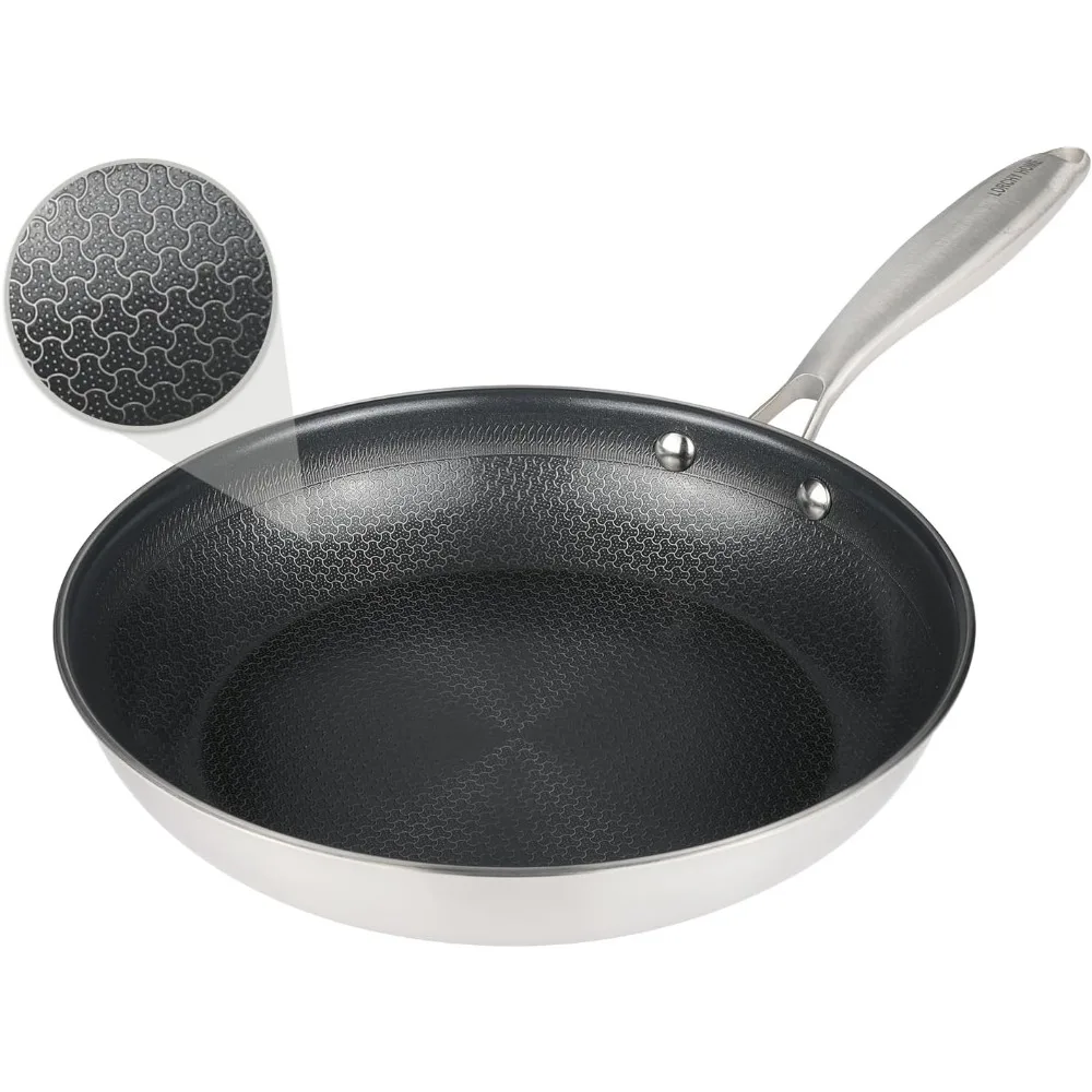 

12-Inch Hybrid Ceramic Nonstick Stainless Steel Frying Pan with Cool Handle, Free from PFAS, PFOA, and PTFE, Dishwasher Safe
