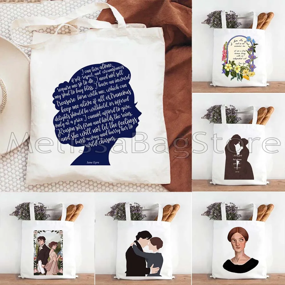 Jane Eyre Art Novel Lover Gifts I Am No Bird World Was Wide Quotes Print Canvas Shoulder Tote Bag Cotton Shopper Casual Handbag
