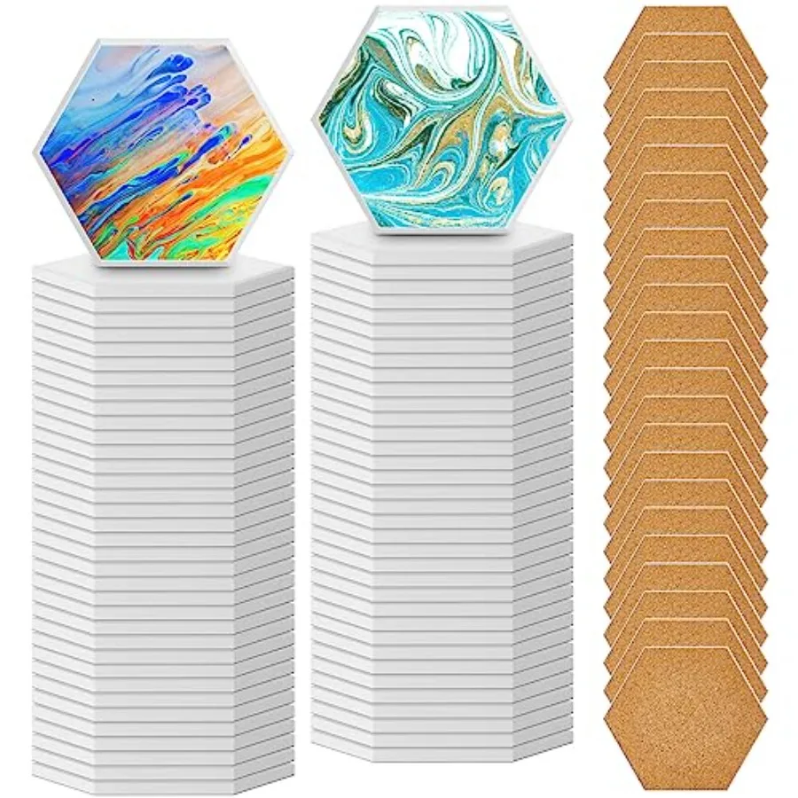 

144 Pieces Ceramic Tiles for Crafts Coasters White Blank Unglazed Ceramic Tiles with Cork Backing Pads for Painting DIY Art Gif