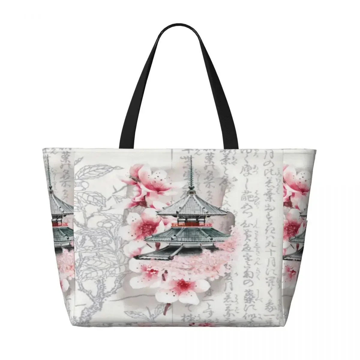 Vintage Japanese Temple Beach Travel Bag, Tote Bag Modern Shopping Daily Shoulder Bag Multi-Style Pattern