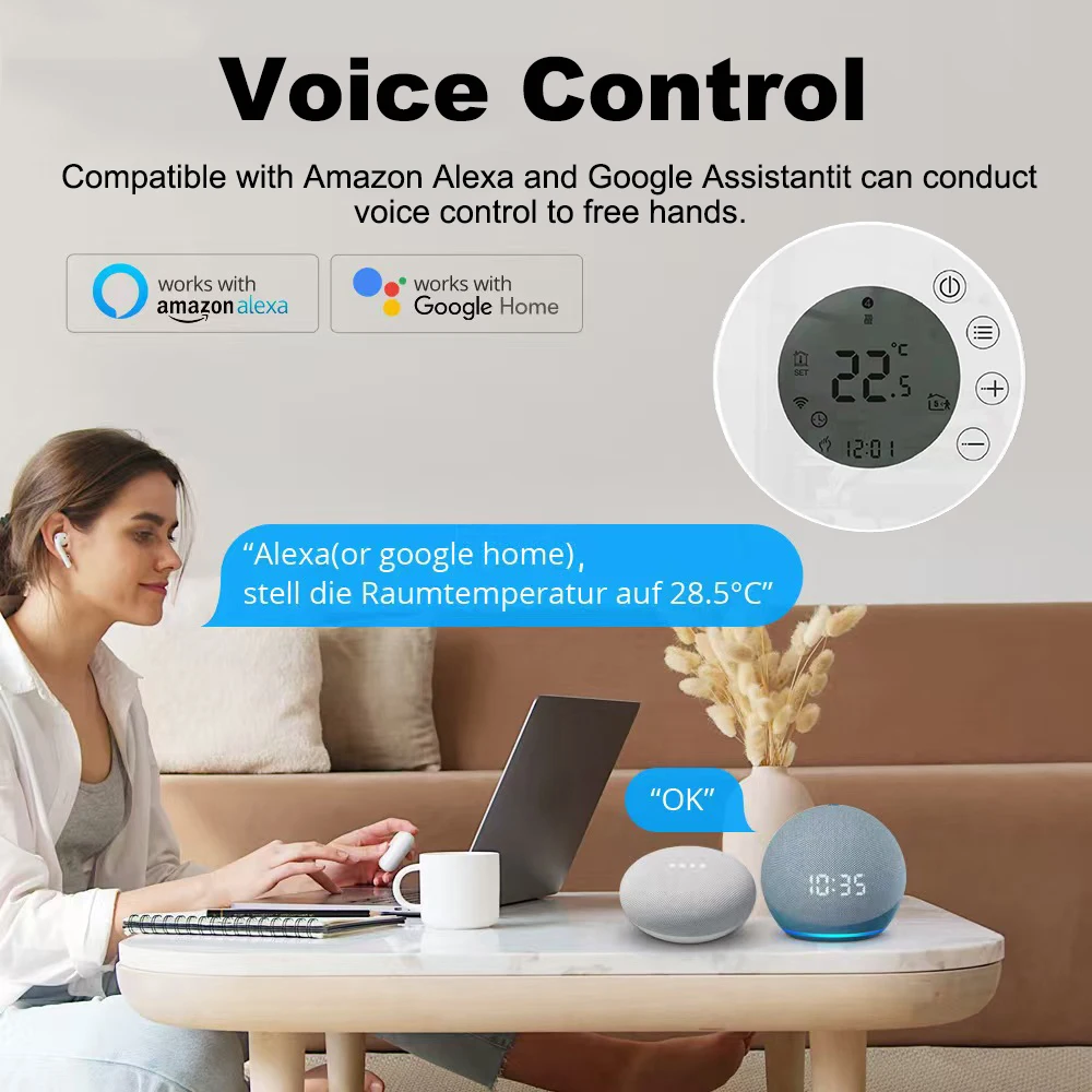 Умный термостат Tuya Wi-Fi, ЖК-дисплей, сенсорный экран для подогрева пола, электрический/водяной газовый котел, дистанционное управление от Алисы Alexa
