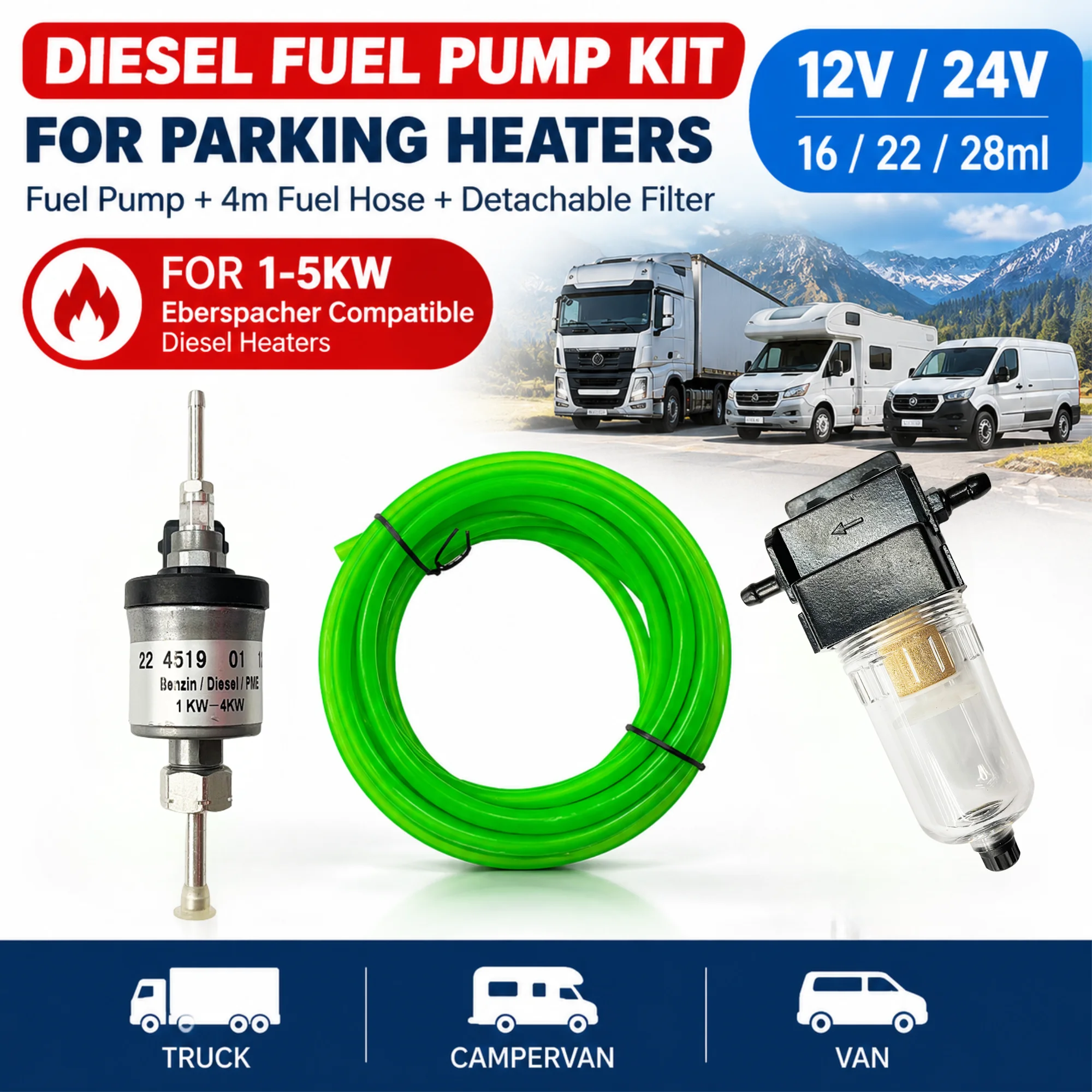 12V/24V Diesel Pump Kit for Eberspacher 1-5KW Heater