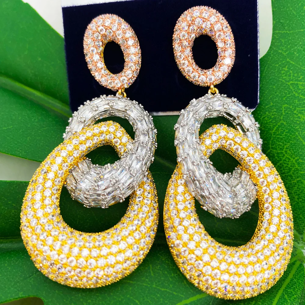 

missvikki Luxury Tricolor Waterdrop African Earring For Women Wedding Party Indian Dubai Bridal Jewelry boucle d'oreille femme