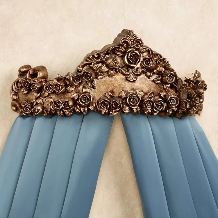 European-style bed mantle frame French solid wood carving flower mantle yarn shelf Bedroom antique children's princess decorativ