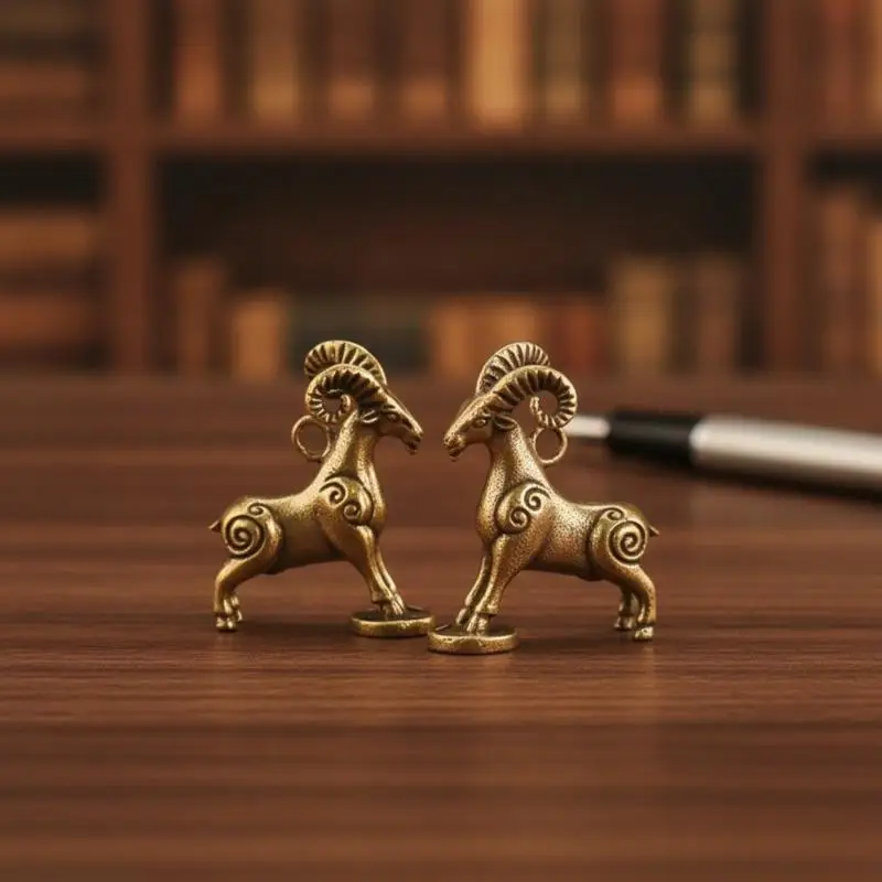 Hot Sale 1PC Solid Brass Zodiac Sheep Statue Flat Base Desk Ornament Chinese Auspicious Meaning Desktop Decoration