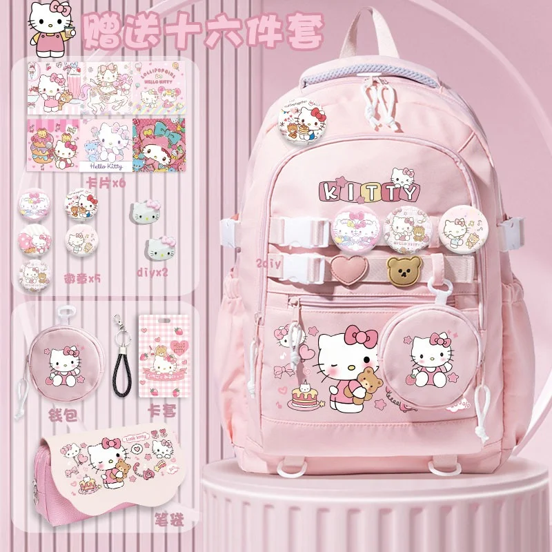 Sanrio-mochila escolar de Hello Kitty para estudiantes, morral escolar de gran capacidad, ligero, con dibujos animados, para hombre y mujer