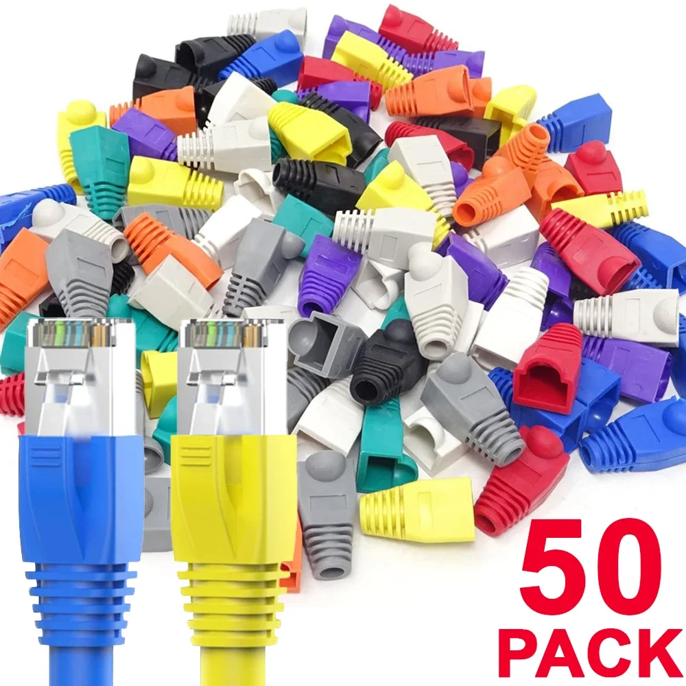 50/30/10PCS RJ45 Ethernet Cable Connector Plug Cover Cat5 Cat6 Network Cable Strain Relief Boots Protectors Protective Sleeve