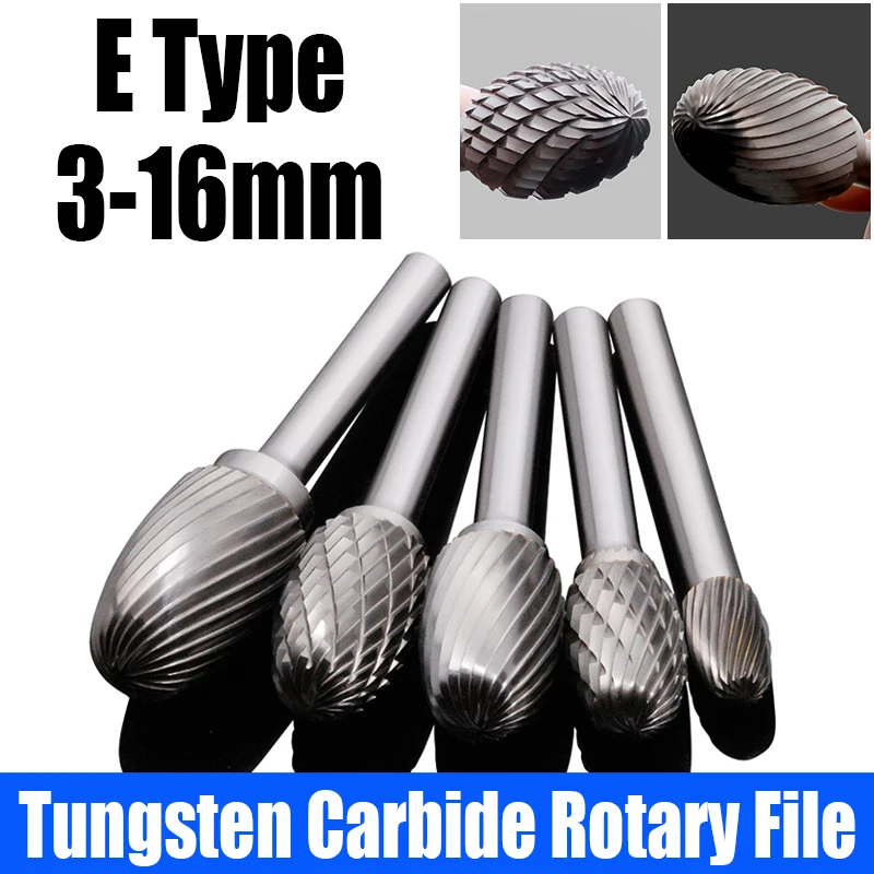 

1PCS 3mm-16mm Carbide Rotary File Tungsten Steel Grinding Head E Type Single/Double Groove Milling Cutter For Engraving/Grinding