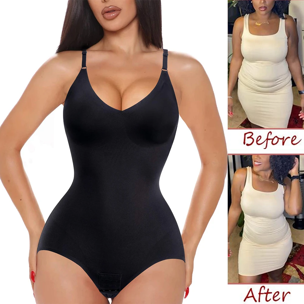 

Women Shapewear Bodysuits Waist Trainer Slim Body Shaper Tummy Control Tops Sexy Deep V Neck Camisole Slimming Underwear Shirts