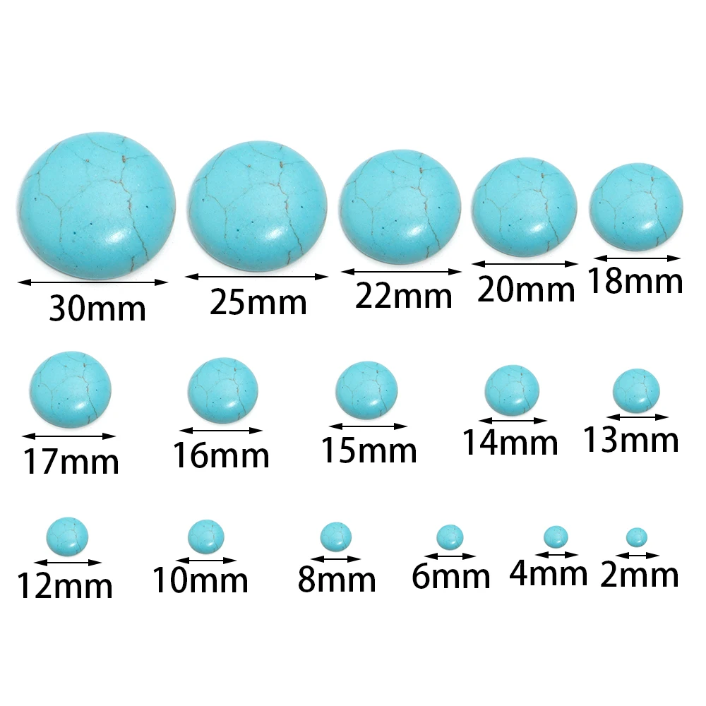 10pcs/lot Natural Stone Cabochon Base Natural Blue Turquoises Flat Back Round Cabochons Cameo For Jewelry Making Ring Necklace