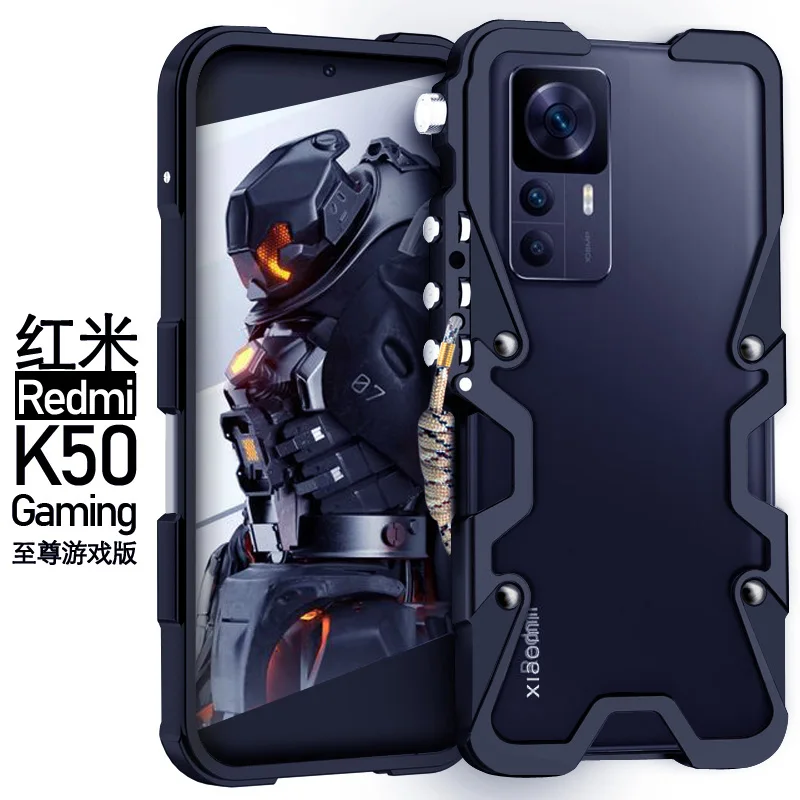 Luxury Armor Metal Aluminum Phone Cases Bumper For Xiaomi Redmi K50 Pro Gaming Cover Mechanical Purely Handmade Skull Case