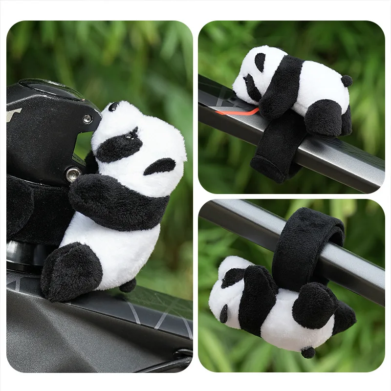 2PCS Cartoon Plush Front Beam of Bicycle, Panda Mountain Road Bike Handlebar Decoration