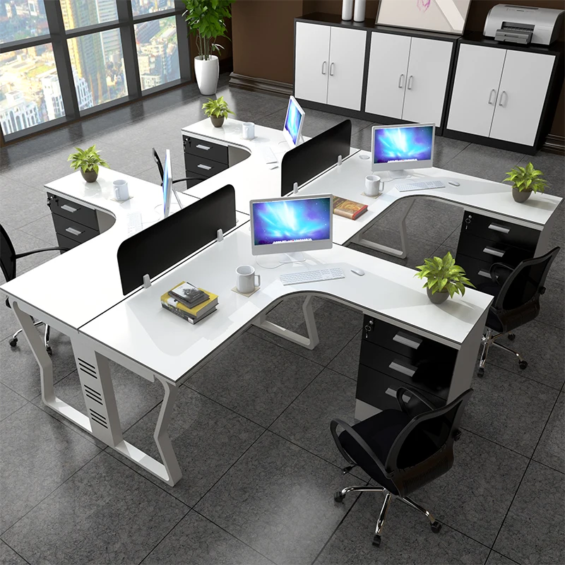 Modern Simple Office Furniture Durable Wooden L-Shaped Office Screen for 2/4/6-Person Employee Booth Desk with Chair