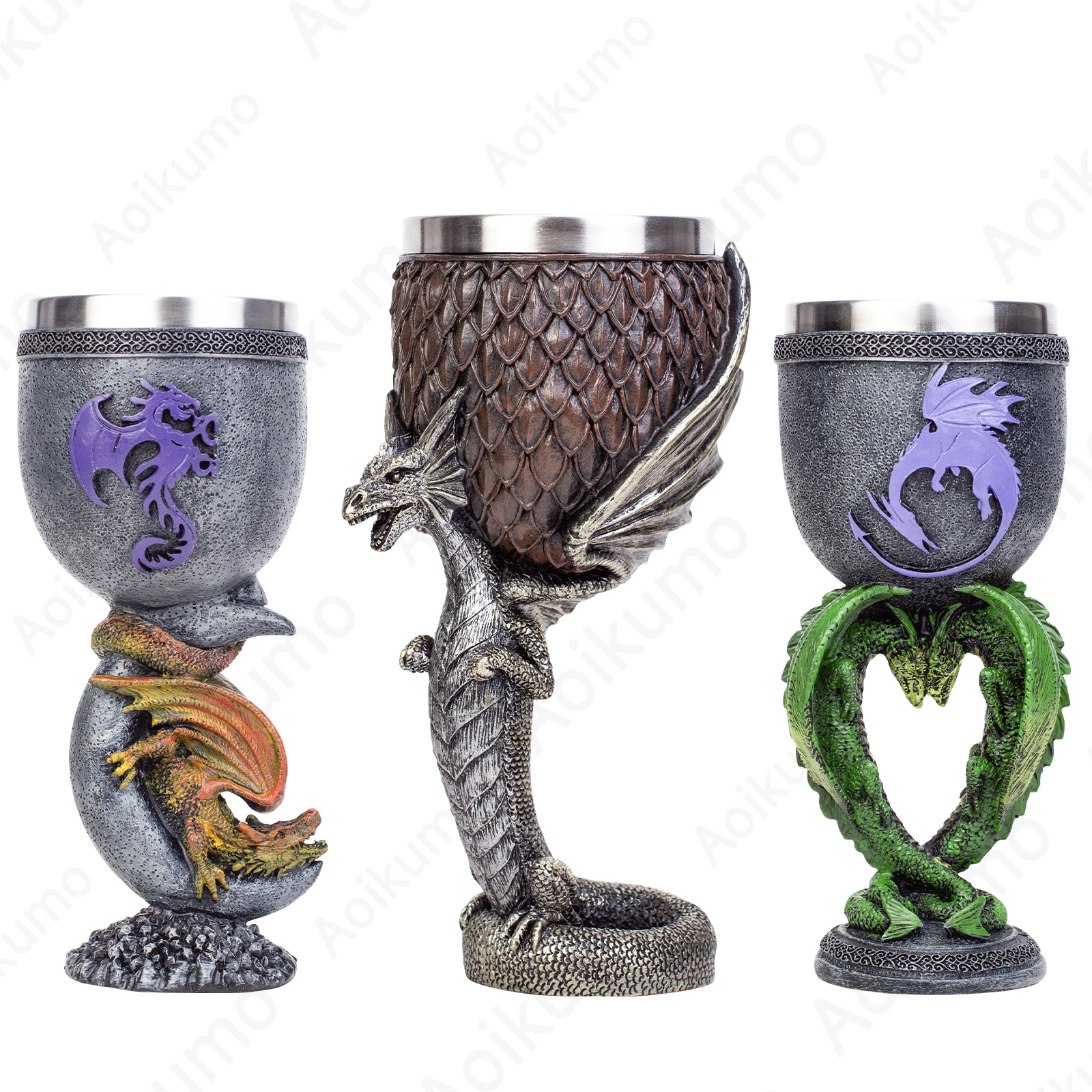 آن ستوكس التنين كأس الفولاذ المقاوم للصدأ والراتنج كأس للنبيذ الموازين دريك الجذعية قاعدة هدايا عيد ميلاد بار درينكوير الخيال Chalice #1