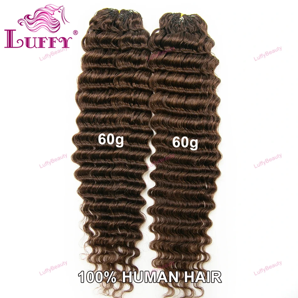 Deep Wave Crochet Human Hair Extensions #4 Medium Brown Color Knotless Pre-Separated Human Hair Feather Crochet Hair Extensions