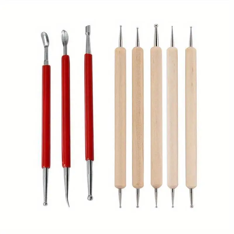 8Pcs/Set Leather Craft Tools Modeling Point Stylus Carving Spoon Balls Embossing Blade Press Tools