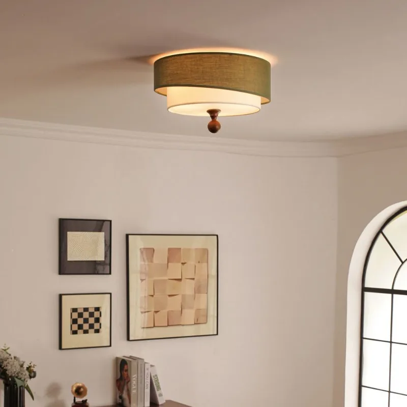 Song Dynasty Aesthetic Solid Wood Fabric Ceiling Light Bedroom Study Cloakroom Designer Elegant