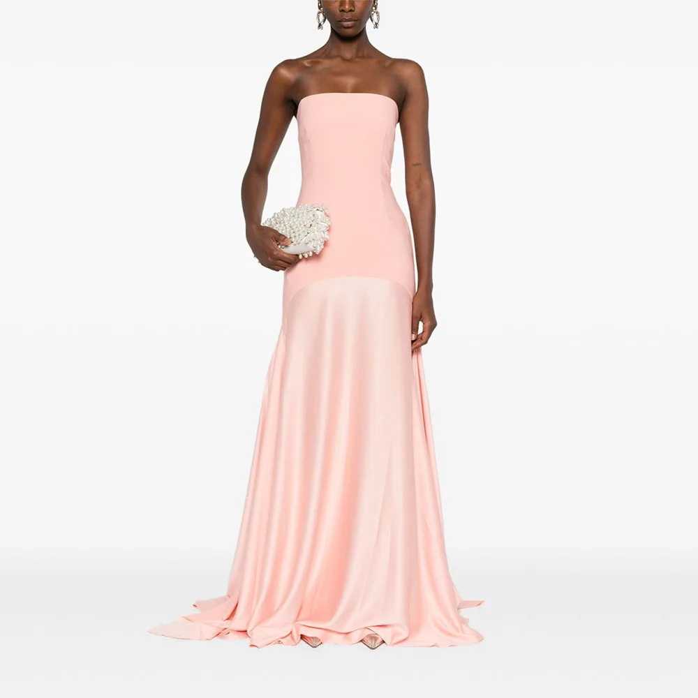 

Elegant Wedding Guest Dresses for Women Light Orange Mermaid Formal Party Gowns Back Split Strapless Simple Evening Dress Long