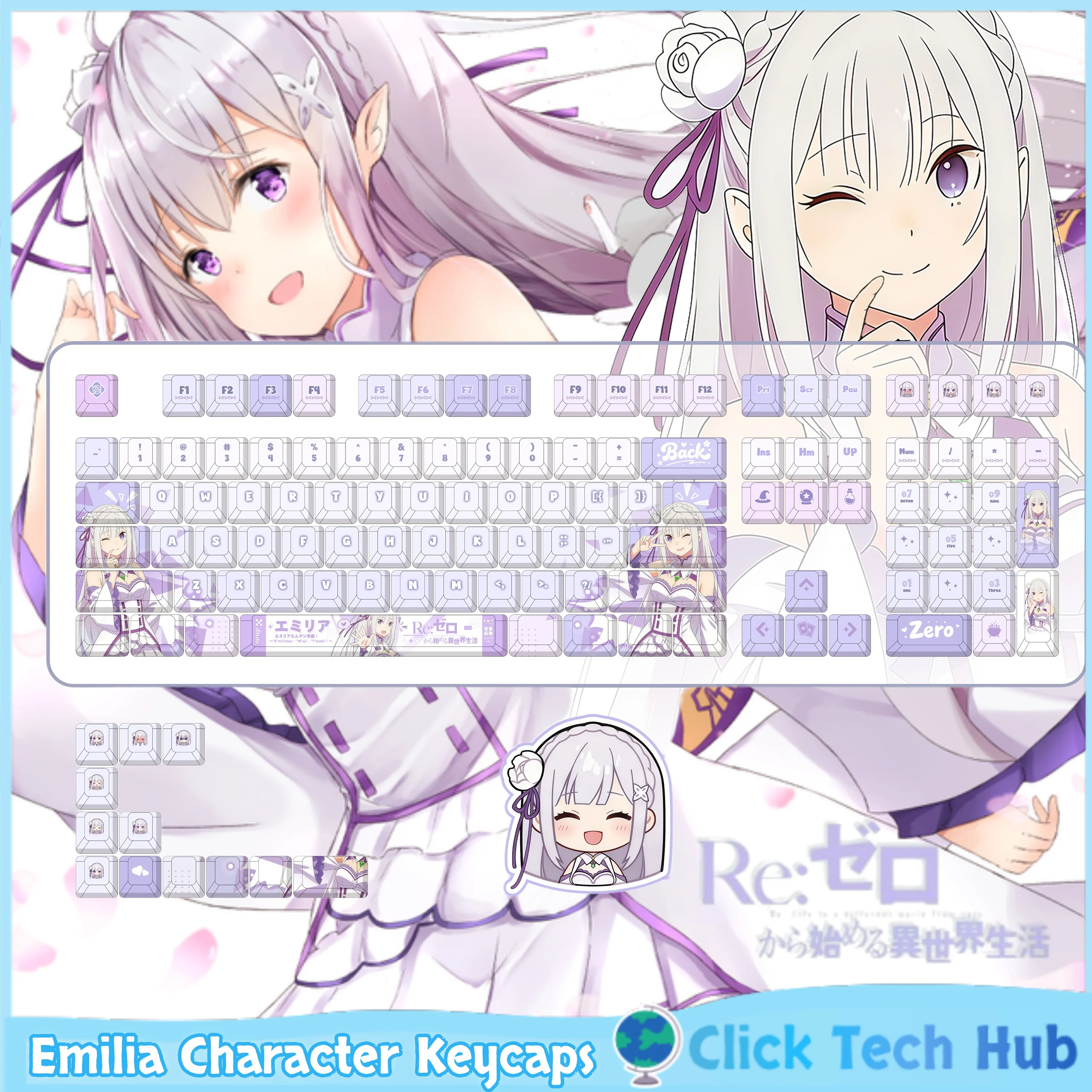 Emilia Character Keycaps Re: Life In A Different World From Zero 120 Key Anime Keycap Pbt Customized Mechanical Keyboard Keycaps