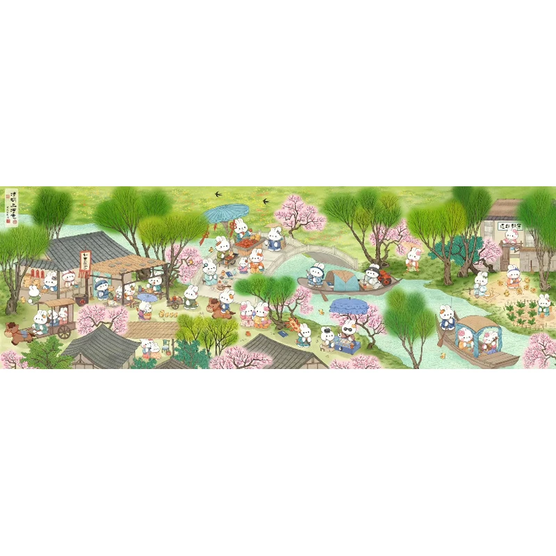 

9ct 230x85cm Qingming Riverside Rabbits Embroidery DIY Chinese Style Printed Kits Cross Stitch Needlework Set Home Decor Crafts