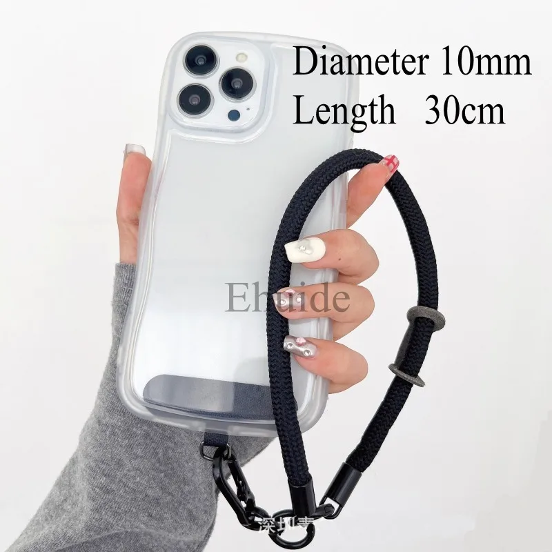 30 CM Length Casual Universal Nylon Cotton Rope Bracelet Phone Case Lanyard Wrist Strap Carabiner Compatible With Earpods key