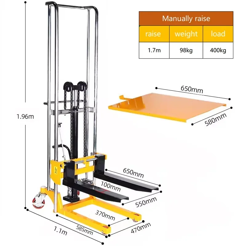 Light 400 kg capacity portable mobile truck Baggage 1.7 m lift manual forklift