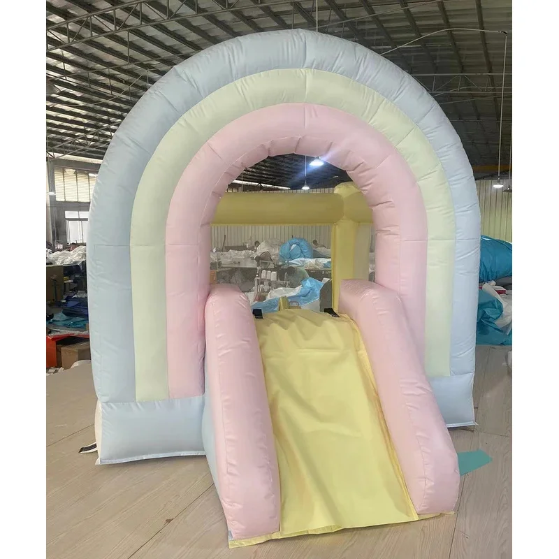 Inflatable rainbow Bounce House Jumping House with Slide, Kids Party Theme jumper Castle Durable for Kids Holiday Backyar