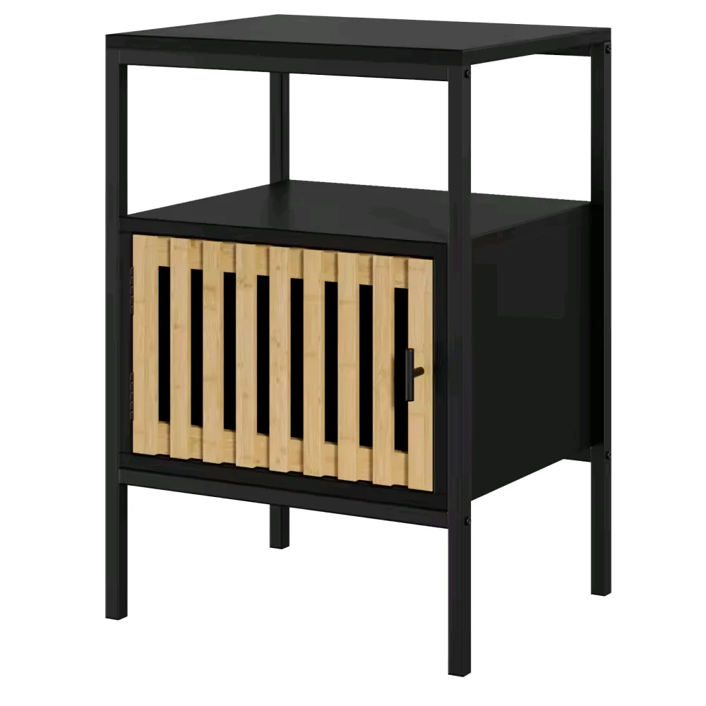 ！@Combohome Wood and Metal Bookcase, Living Room Corner Shelf with a Cabinet ,Black/wood, 40x32x160cm