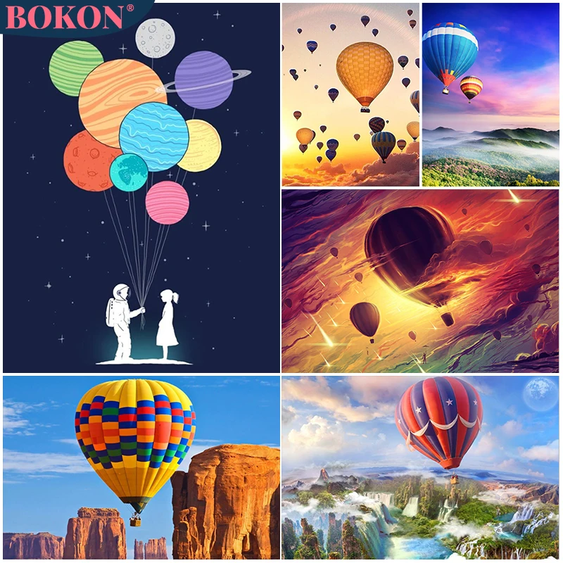 

5D Diamond Art Kit Hot Air Balloon Home Decor Gift Sunset Full Square Round Diamond Embroidery Scenery Embroidery Painting Art