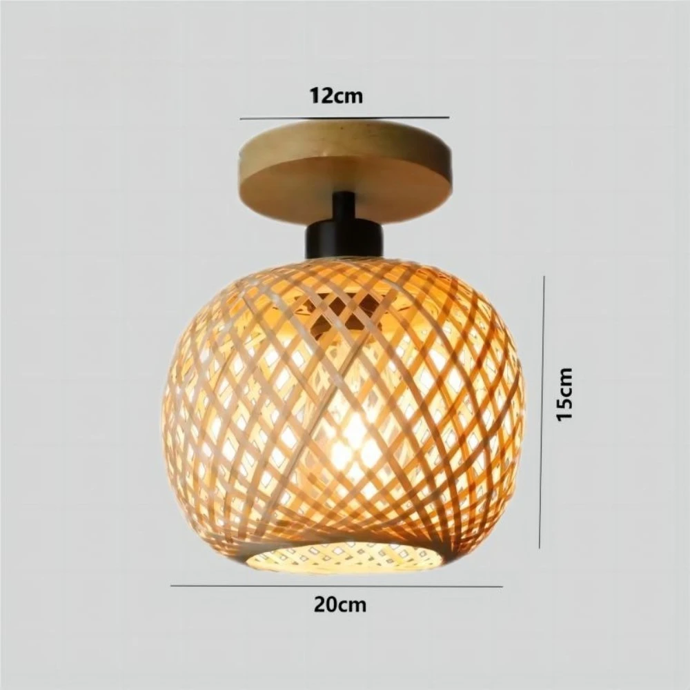 Hand-woven Bamboo Ceiling Lamp Vintage Pastoral Wooden Tea Room Rattan Retro Creative Wabi Sandy Wind Bedroom Ceiling Lamp