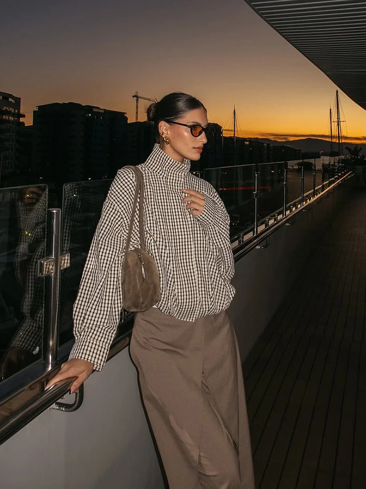 Casual Plaid Loose Coats Women Fashion Full Sleeve Turn-Down Collar Coat Female 2026 Atutumn Lady All-Match Outwears New