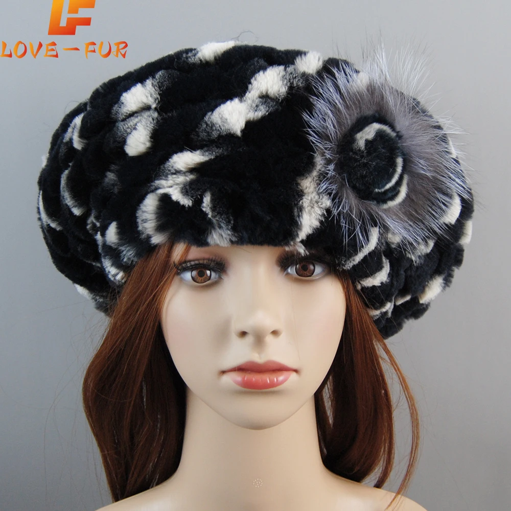 

Women Winter Warm Knitted Real Rex Rabbit Fur Beanies Hat 100% Real Rex Rabbit Fur Cap New Lady Beret Caps Rex Rabbit Fur Hats