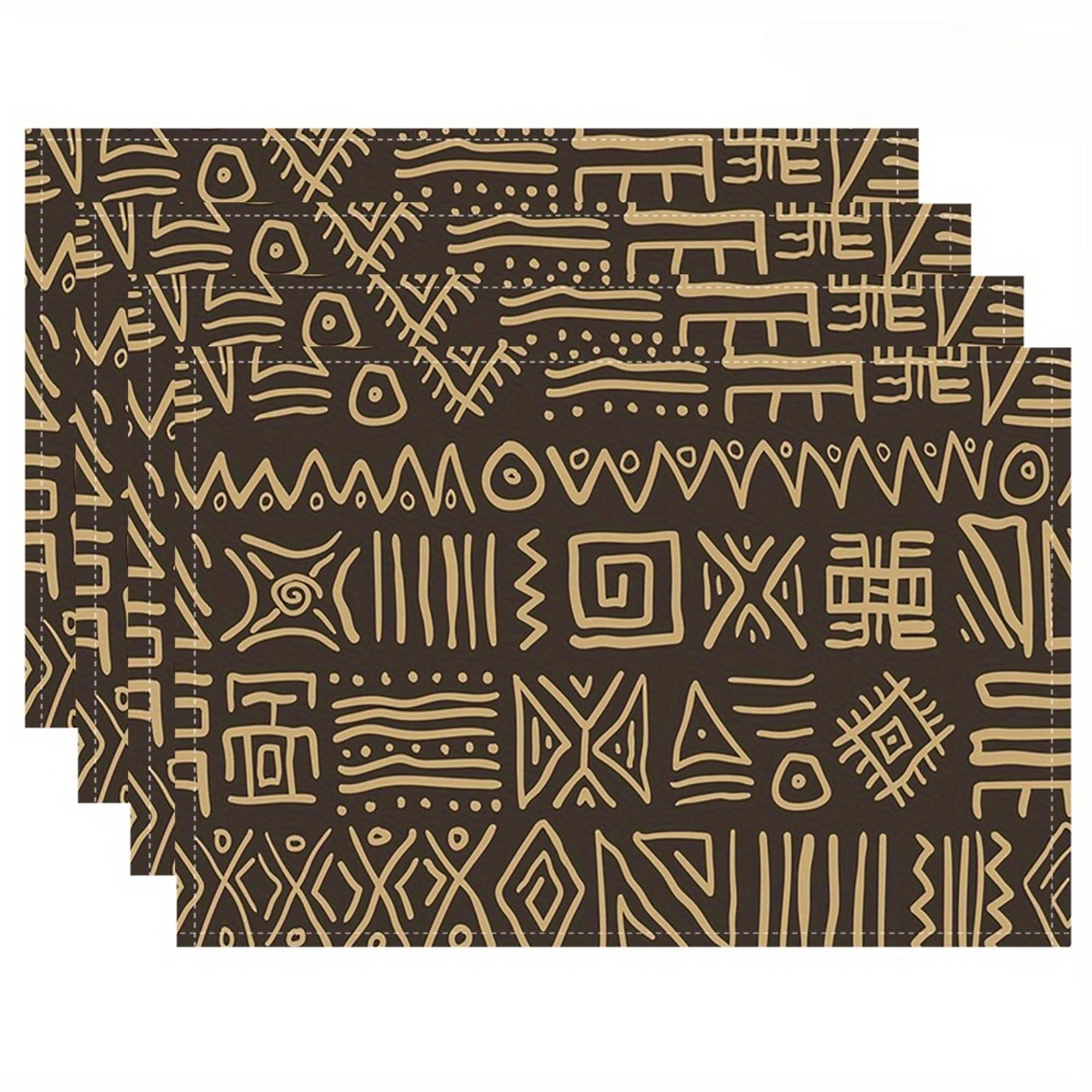 Boho African Tribal Geometric Mud Cloth Pattern Print Rectangular Placemats Set Ethnic  Dining Table Decor Mats 4PC 6PC 8PC
