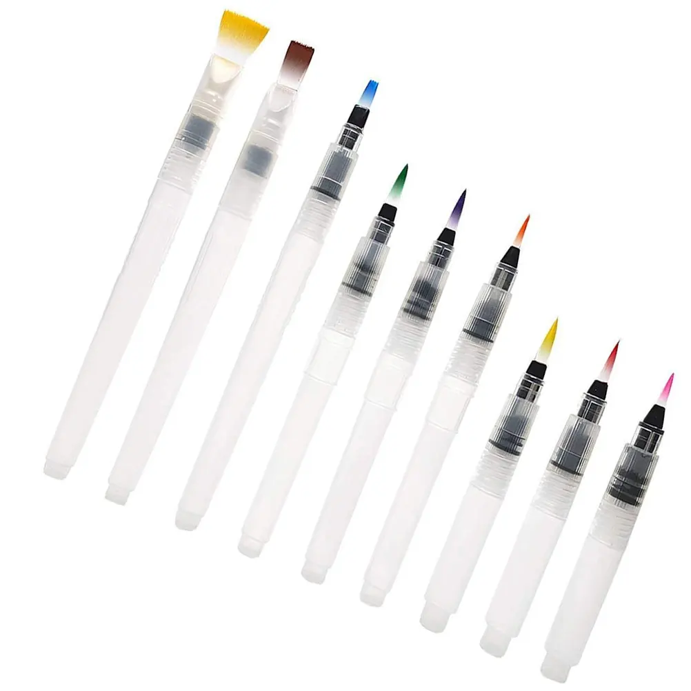 9 pcs Watercolor Pens Durable Nylon Ink Pen Set Tips Sensitive Lines Easy Clean Water Flow Control Supplies
