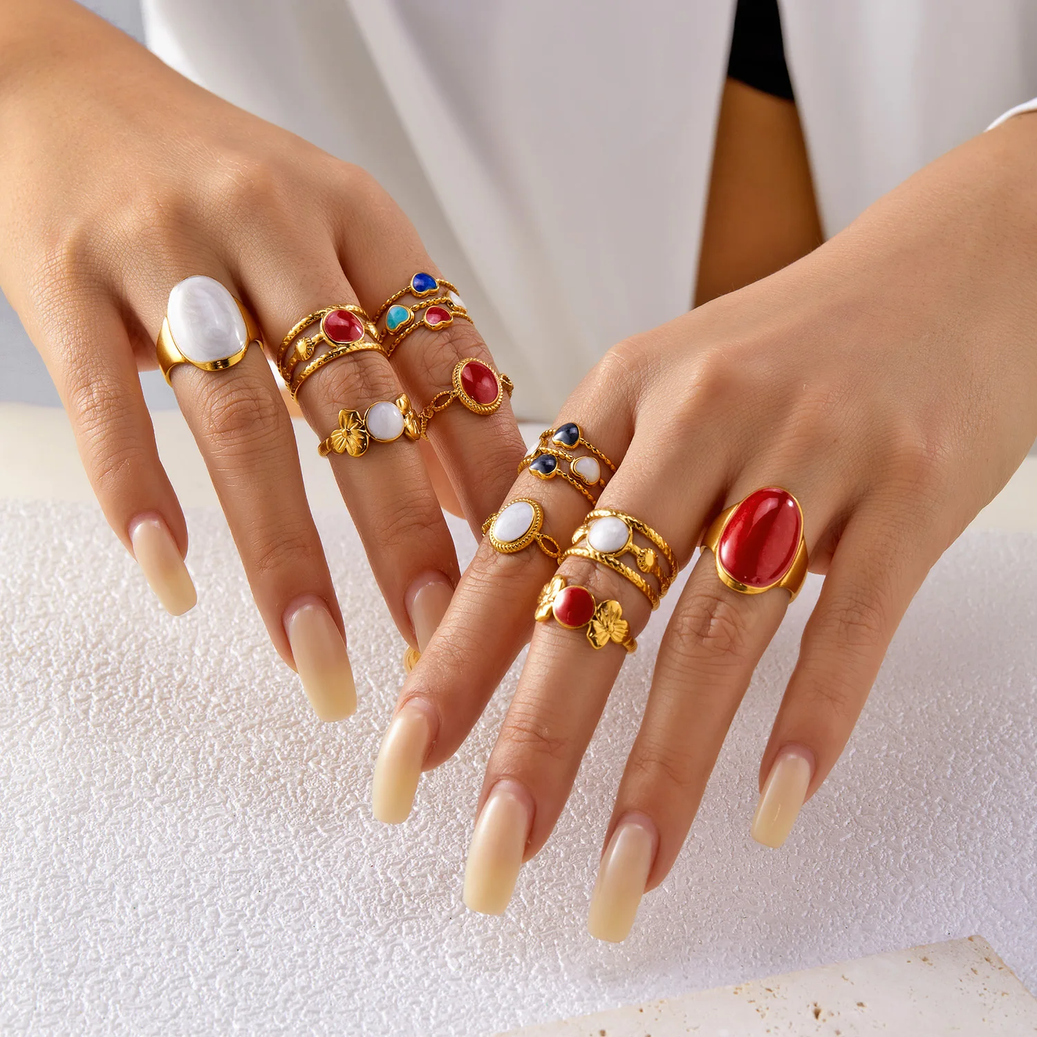 Fashion Drip Design Stackable Ring Set for Women Light Luxury Colorful Stainless Steel Ring Girls Party Jewelry Accessory