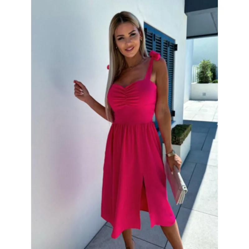 New backless halter waist split pleat dress for summer 2024