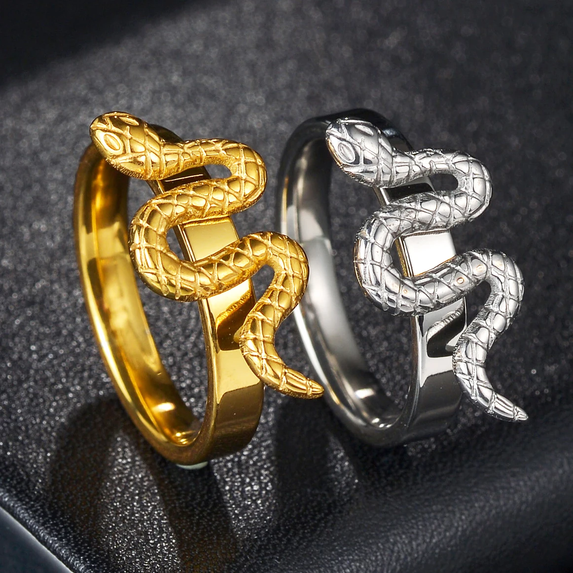 MeMolissa Punk Fashion Stainless Steel Snake Rings For Women Men Gold Plated Ring Vintage Aesthetic Jewelry anillos mujer