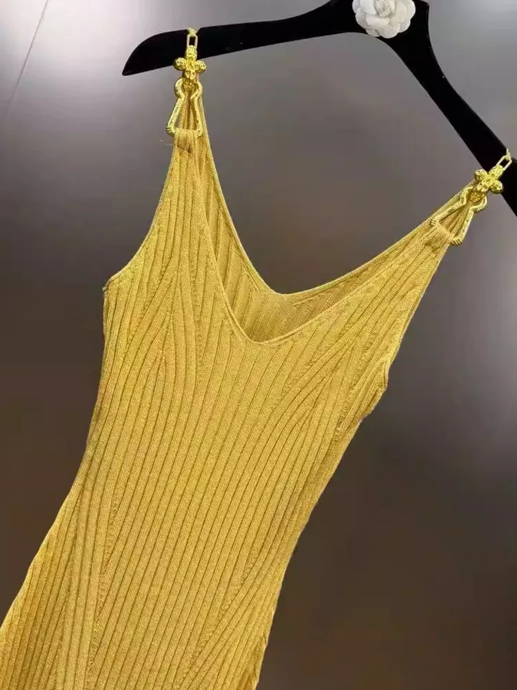 DFDG Vestido camisola de punto acanalado negro amarillo de primavera para mujer Vestido largo sin mangas Casual Diario 2025 Vestido de moda femenina de moda