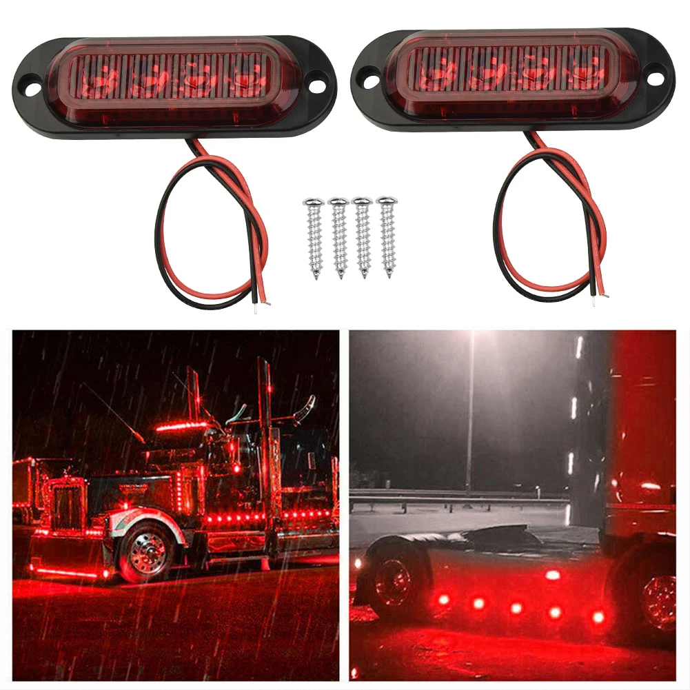 2PCS LED Side Marker Lights Red DC 12V-24V Clearance Trailer Truck RV LED Light Lamp Red Waterproof 4 LED High Quality