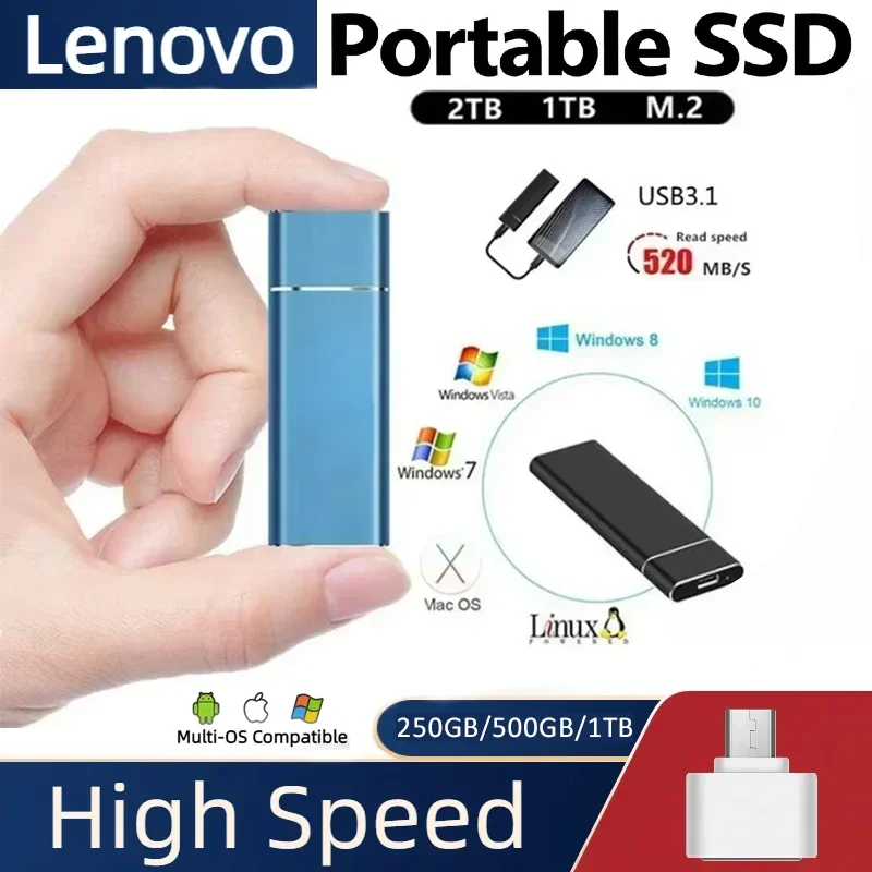 

Портативный SSD-накопитель Lenovo Mini SSD 256 ТБ 1 ТБ 2 ТБ, высокоскоростной оригинальный SSD-накопитель USB 3.0, внешний жесткий диск для компьютера и ноутбука